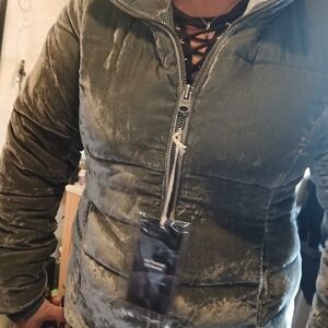 Green Velvet Puffer Jacket